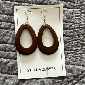 NWT Wood dangly earrings. Gold hardware.